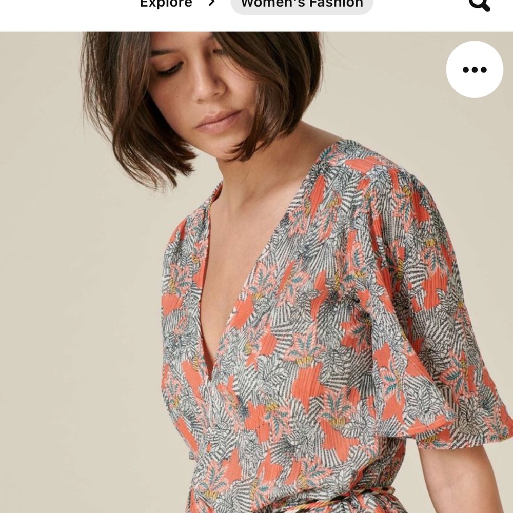 Floral Wrap Dress in Orange and Gray